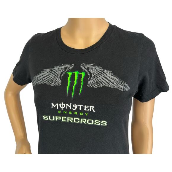 Vintage Y2K Monster Energy Supercross Shirt Black Motocross Wings Women's Size M - Picture 5 of 11